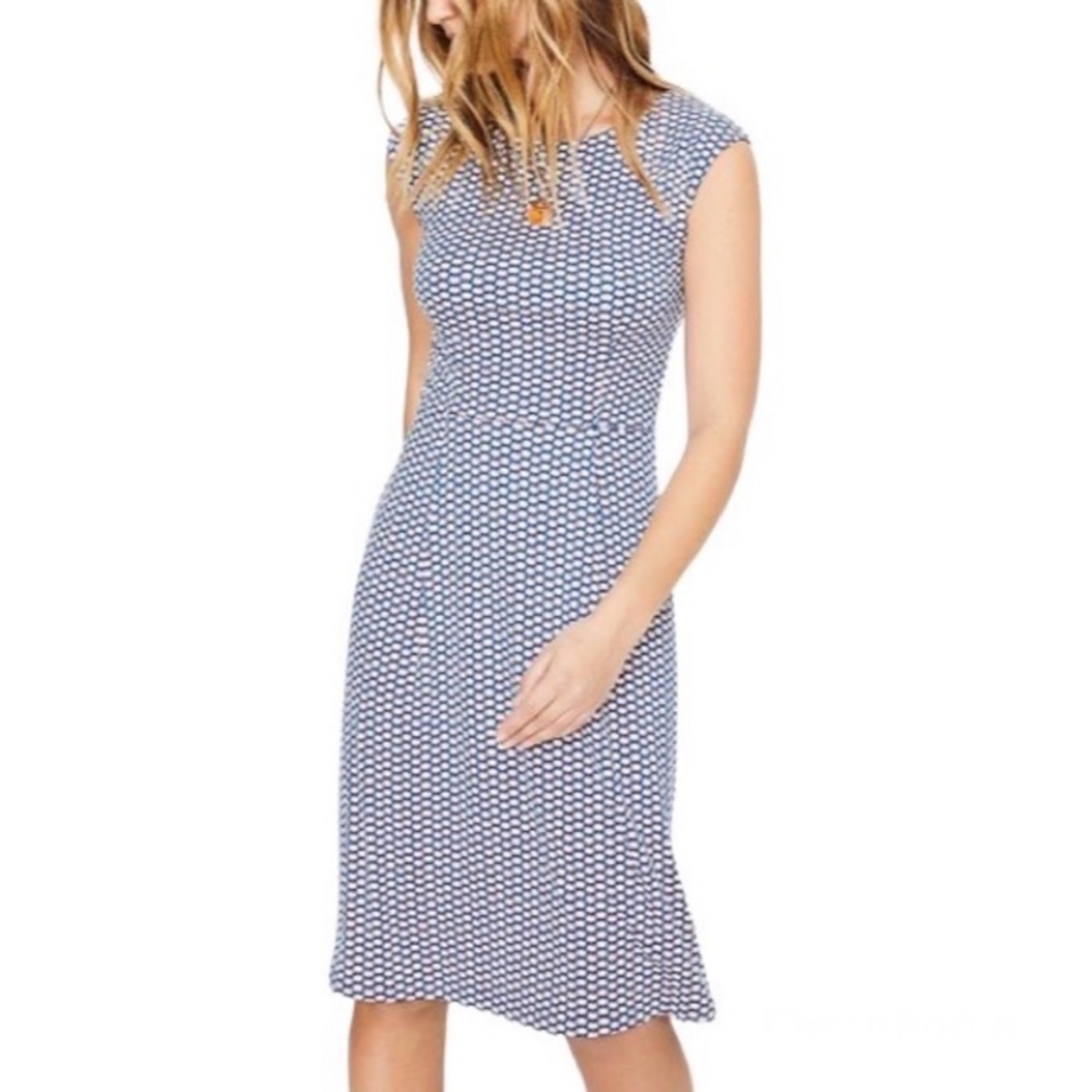 Boden Marina Short Sleeve Jersey Dress in Cyan Flower Sz 10
